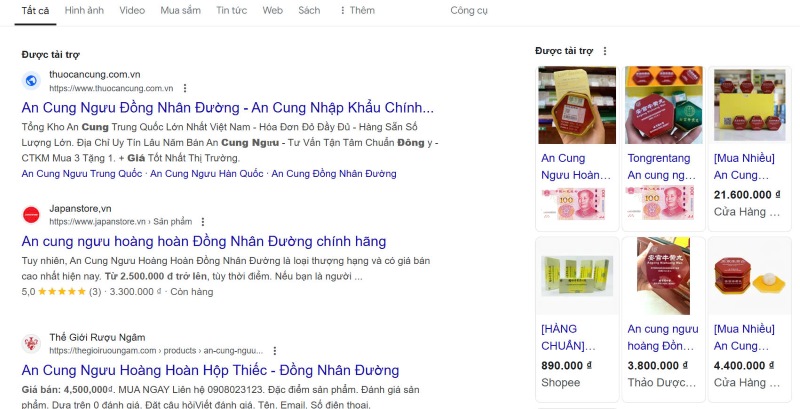 an cung ngưu hoàng bán trên internet